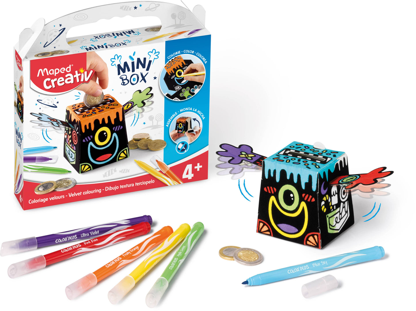 Janod - Creativ Velvet Coloring Piggy Bank 7 Piece Mini Box