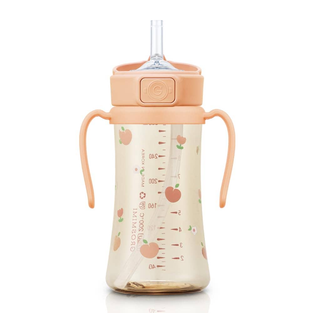 Grosmimi (zezebaebae) - Grosmimi PPSU Straw Cup with Flip Top - 10oz (300ml) Stage 2 Straw: Peach Flower
