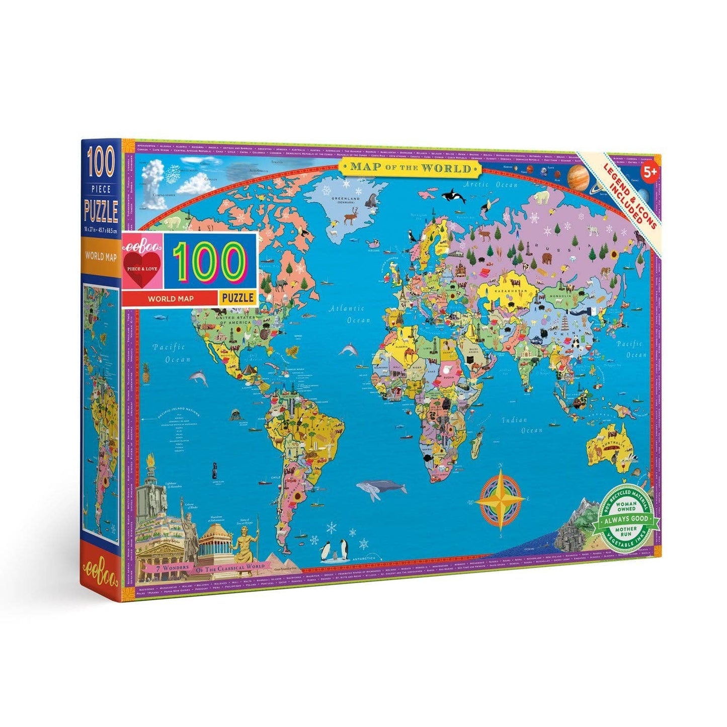 eeBoo - World Map 100 Piece Puzzle