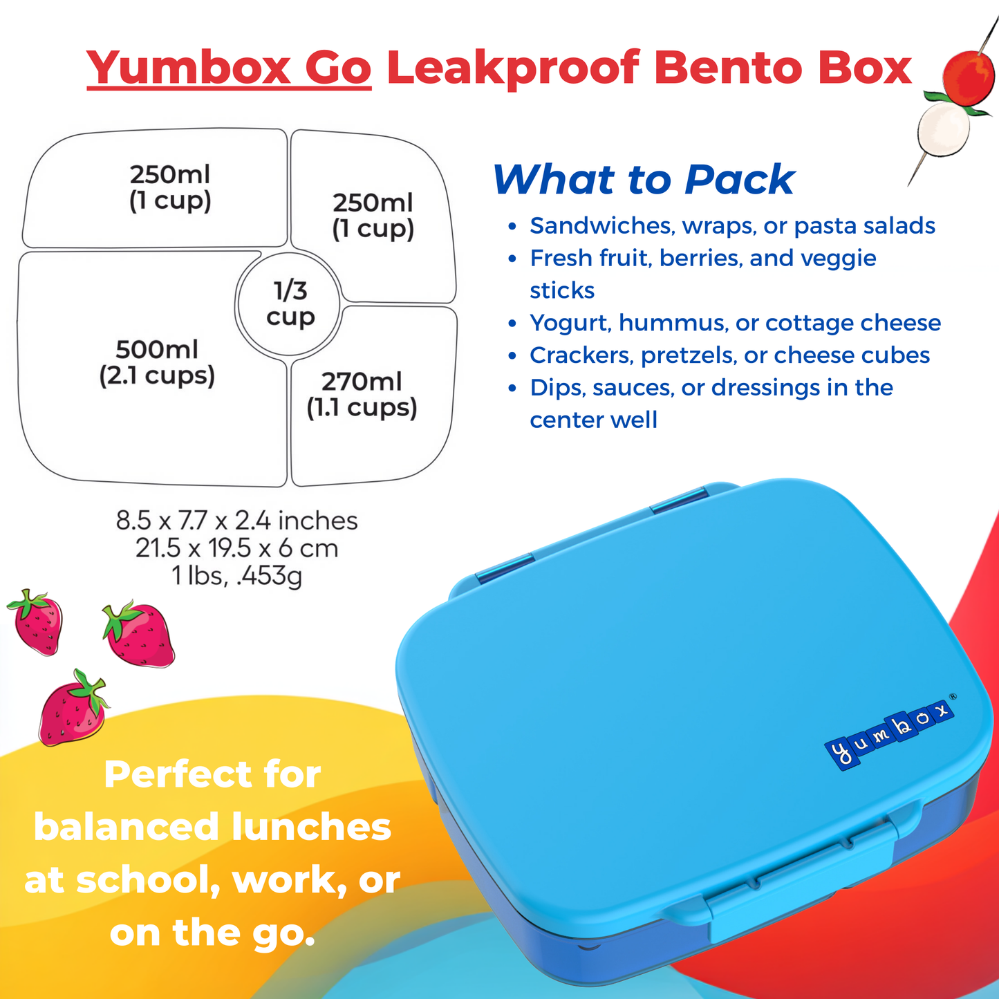 Yumbox - Yumbox Go Leakproof Bento Lunch Box – 5 Compartment, 5.6 Cup: Sydney Pink