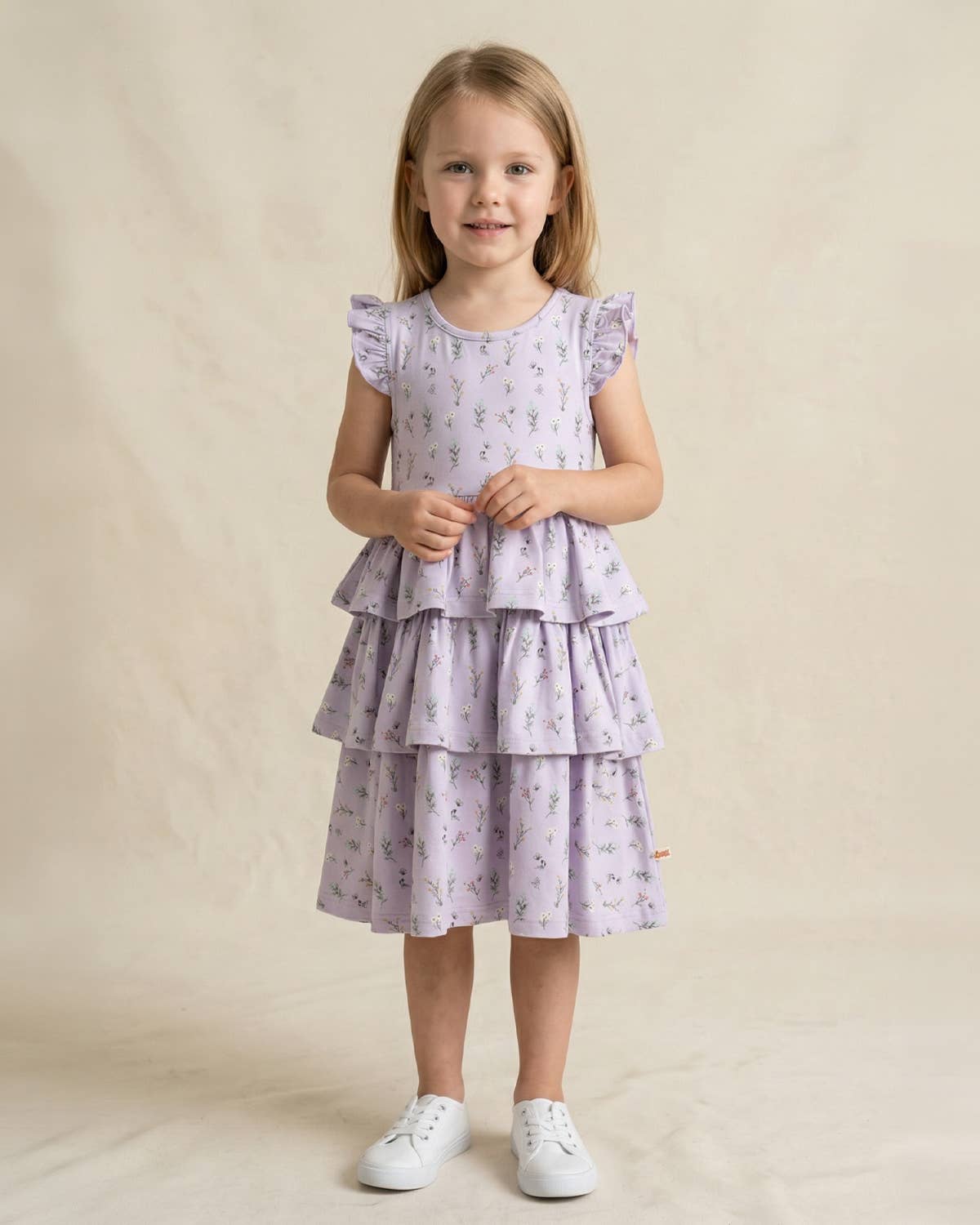 Petite Hailey - Bamboo Ruffle Layered Dress: Pink Flower BB / 7
