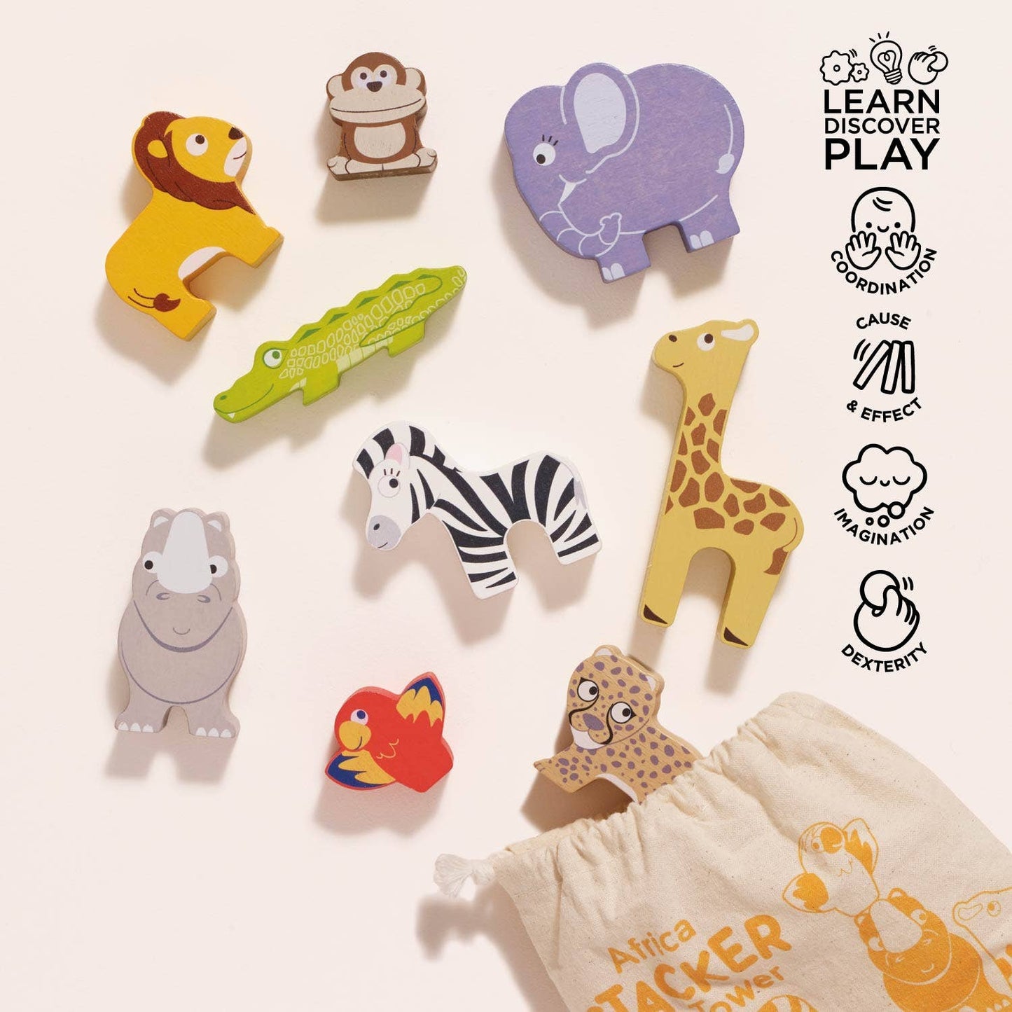 Le Toy Van, Inc. - Africa Stacking Animals & Bag