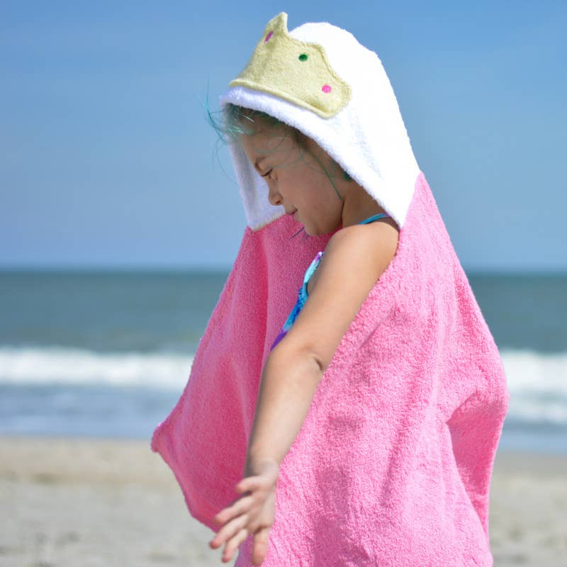 Yikes Twins - Pink Princess hooded towel for toddlers ages 2 to 8 years