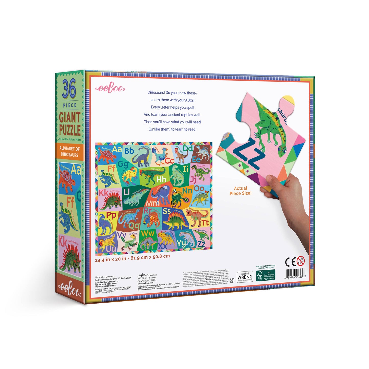 eeBoo - Alphabet of Dinosaurs 36 Piece Giant Puzzle