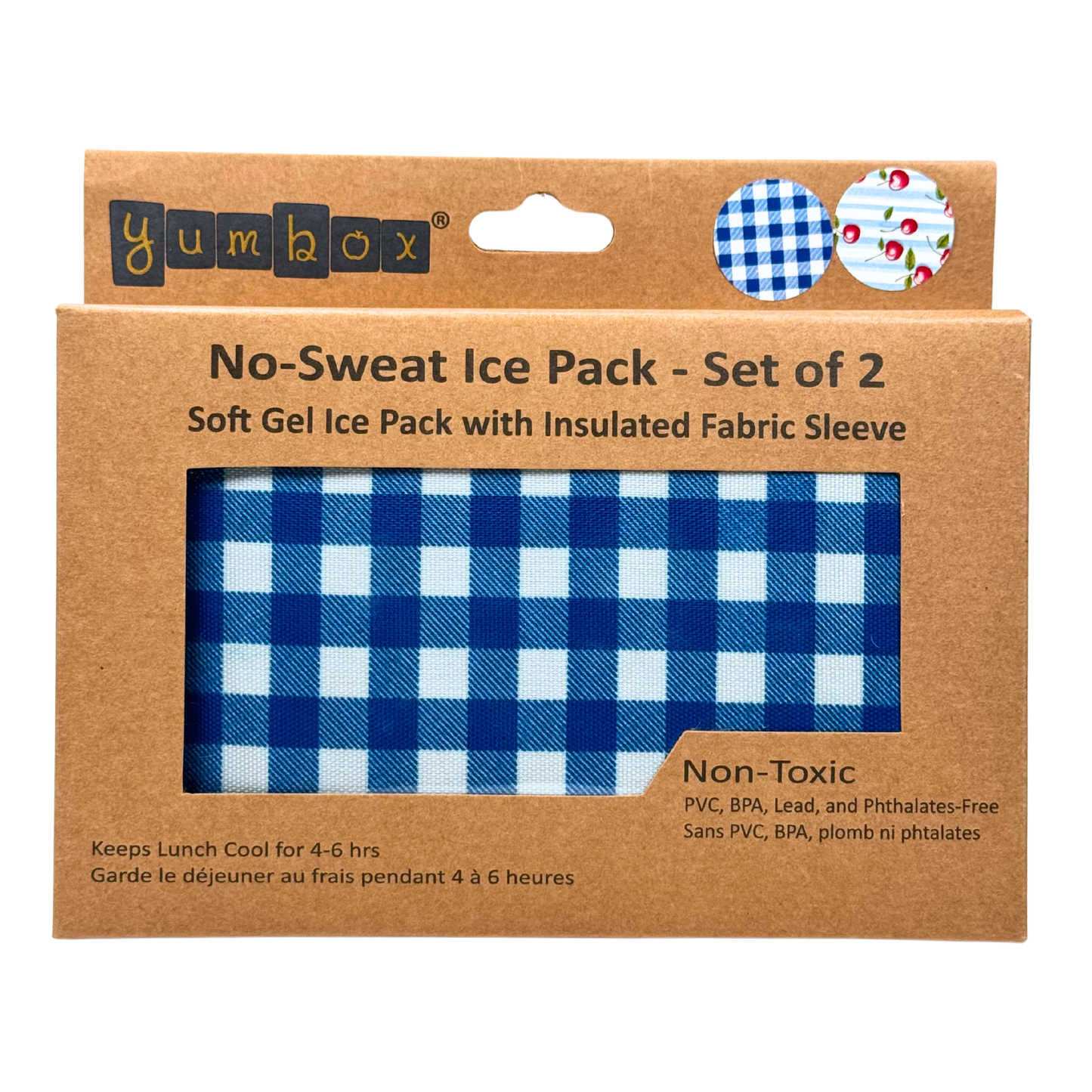 Yumbox - Gel Ice Packs in Fabric Sleeves 2-Pack - Vichy & Cherries