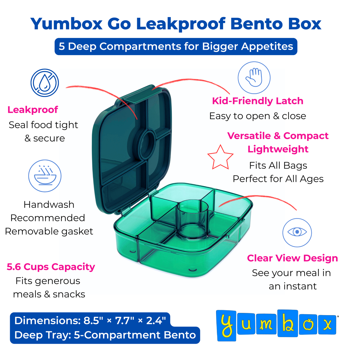 Yumbox - Yumbox Go Leakproof Bento Lunch Box – 5 Compartment, 5.6 Cup: Lima Green