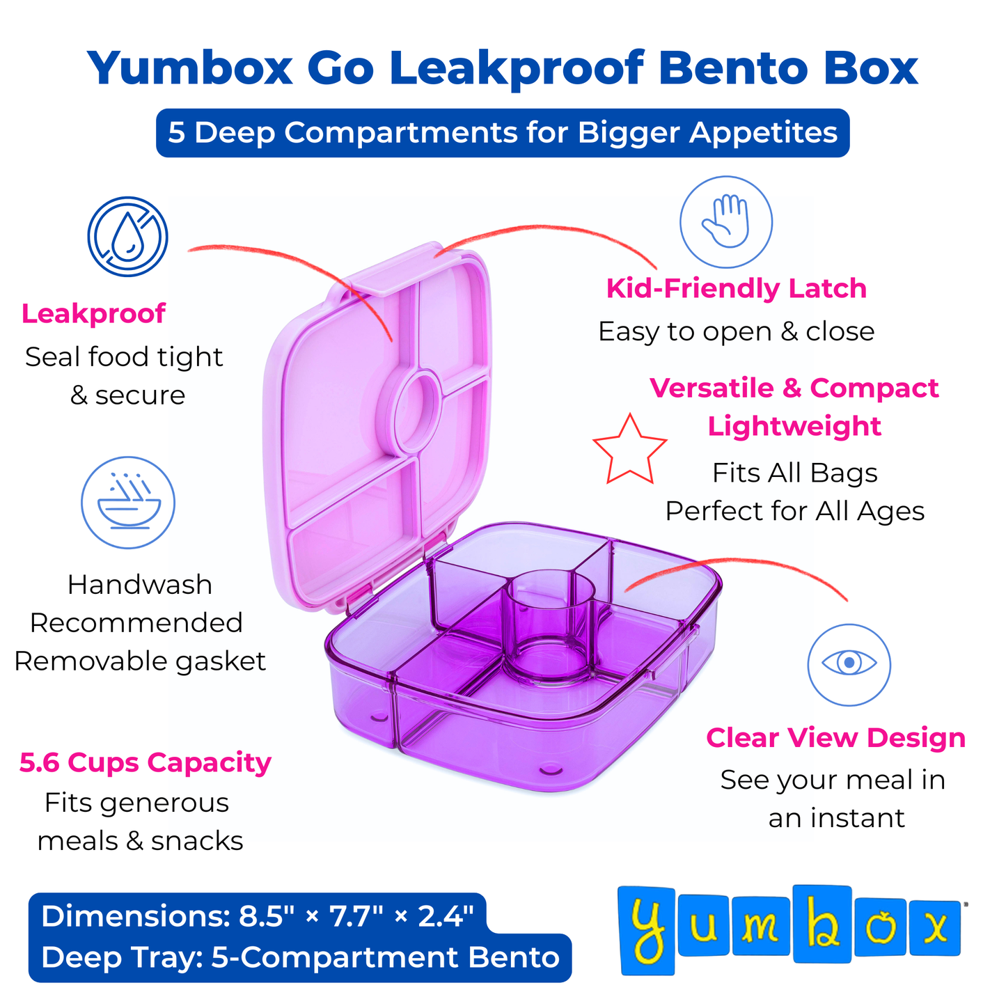 Yumbox - Yumbox Go Leakproof Bento Lunch Box – 5 Compartment, 5.6 Cup: Sydney Pink