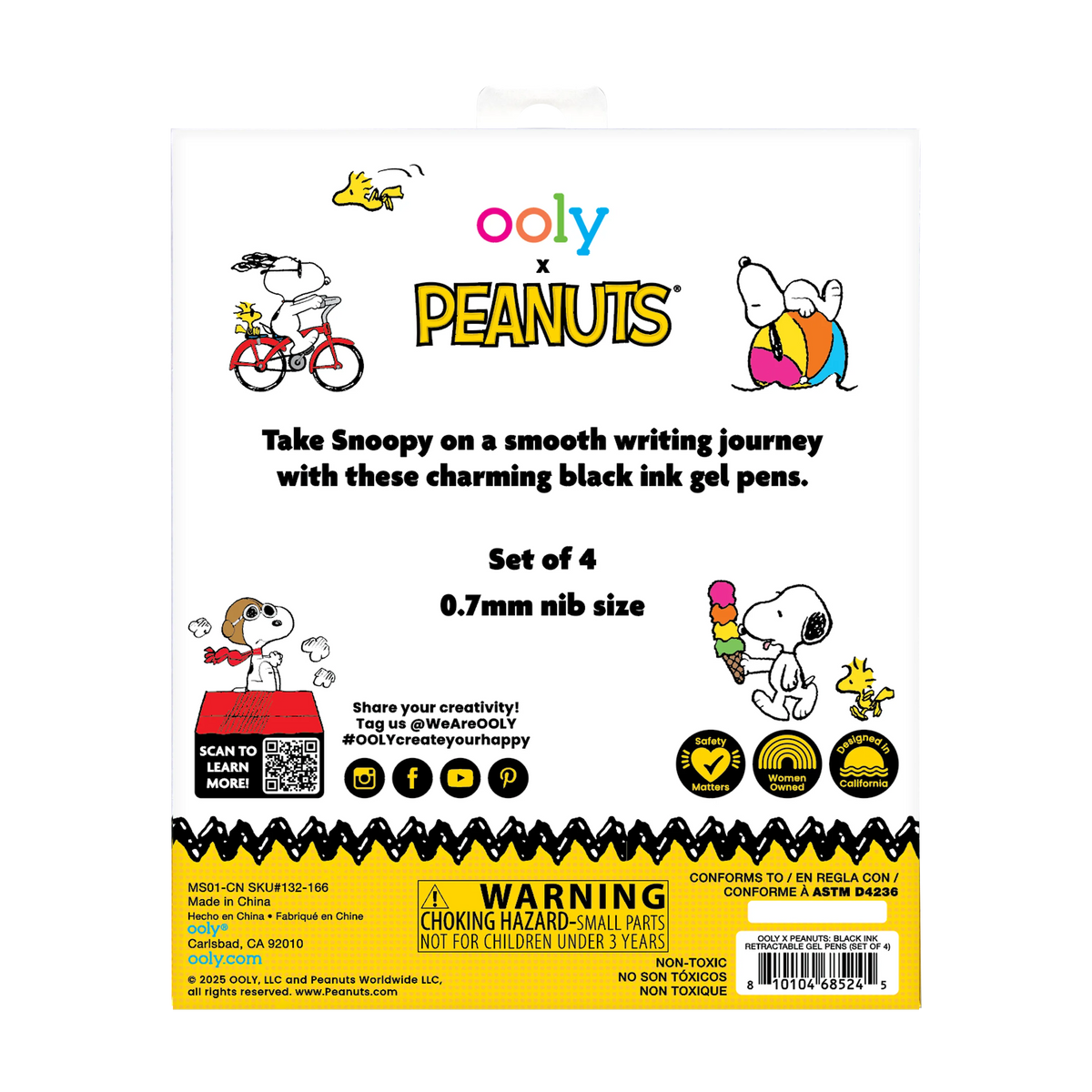 OOLY - OOLY x Peanuts - Black Ink Retractable Gel Pens - Set of 4