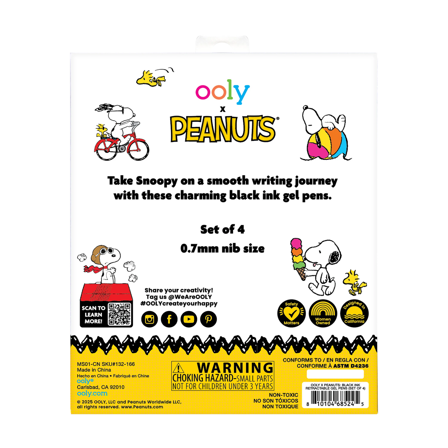 OOLY - OOLY x Peanuts - Black Ink Retractable Gel Pens - Set of 4