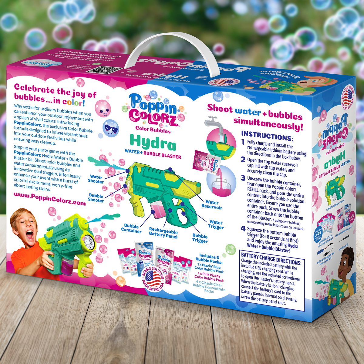 South Beach Bubbles - PoppinColorz Hydra: 2-in-1 Water Gun & Color Bubble Blaster