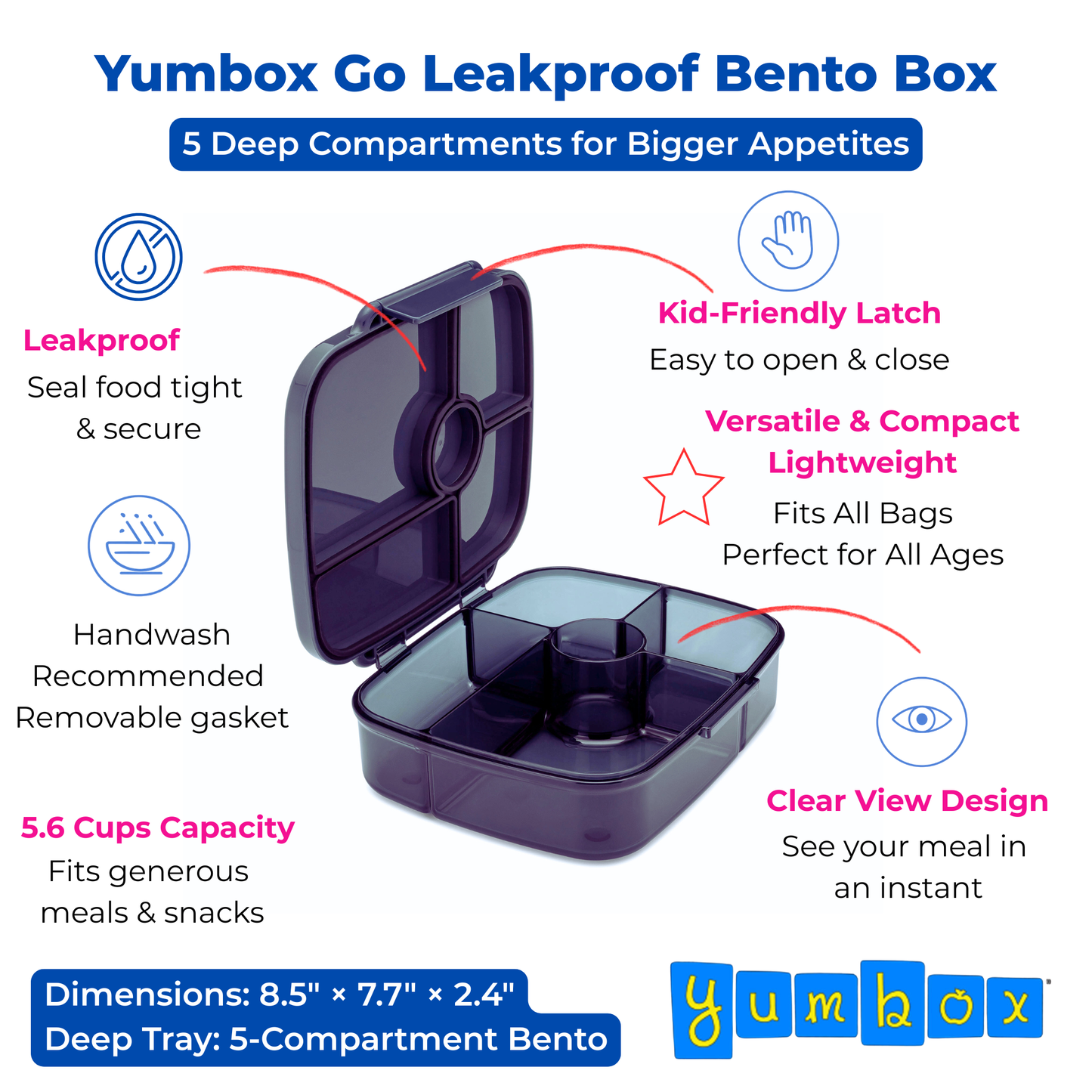 Yumbox - Yumbox Go Leakproof Bento Lunch Box – 5 Compartment, 5.6 Cup: Sydney Pink