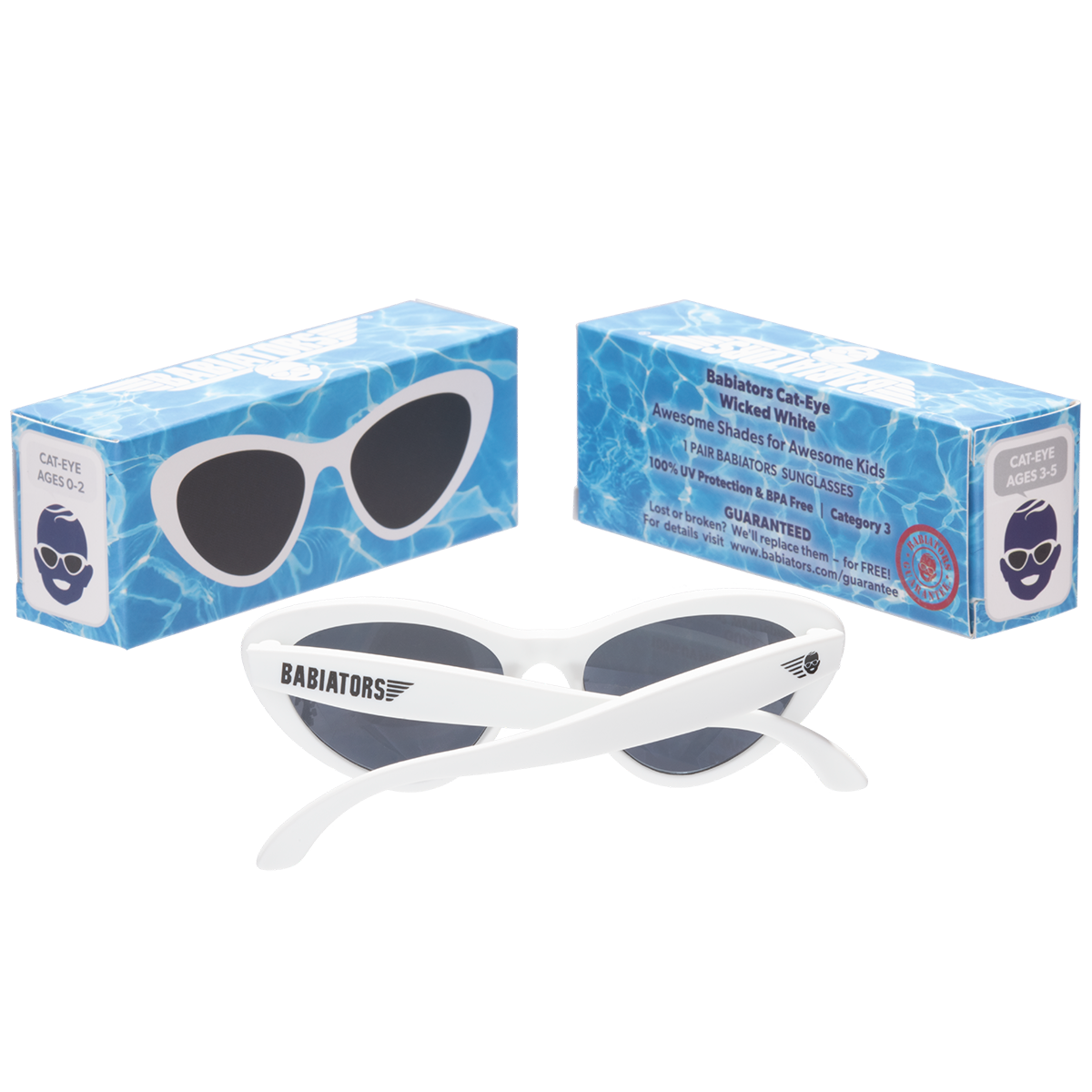 Babiators - Wicked White Kids Cat-Eye Kids Sunglasses ( UV Protection): Age 3-5 / Cat Eye