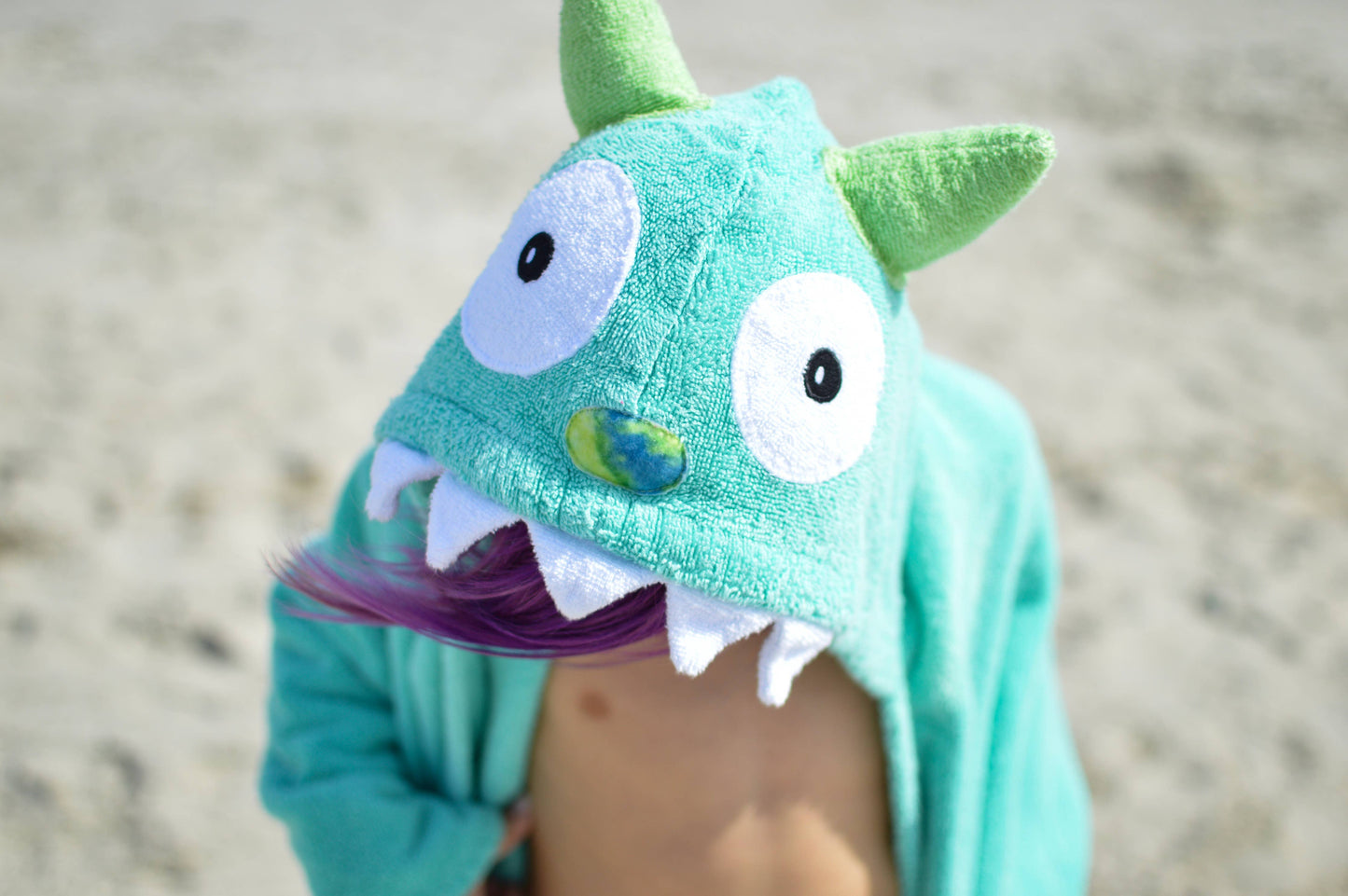 Yikes Twins - Monster Hooded Towel Turquoise for toddlers ages 2 to 8 yrs