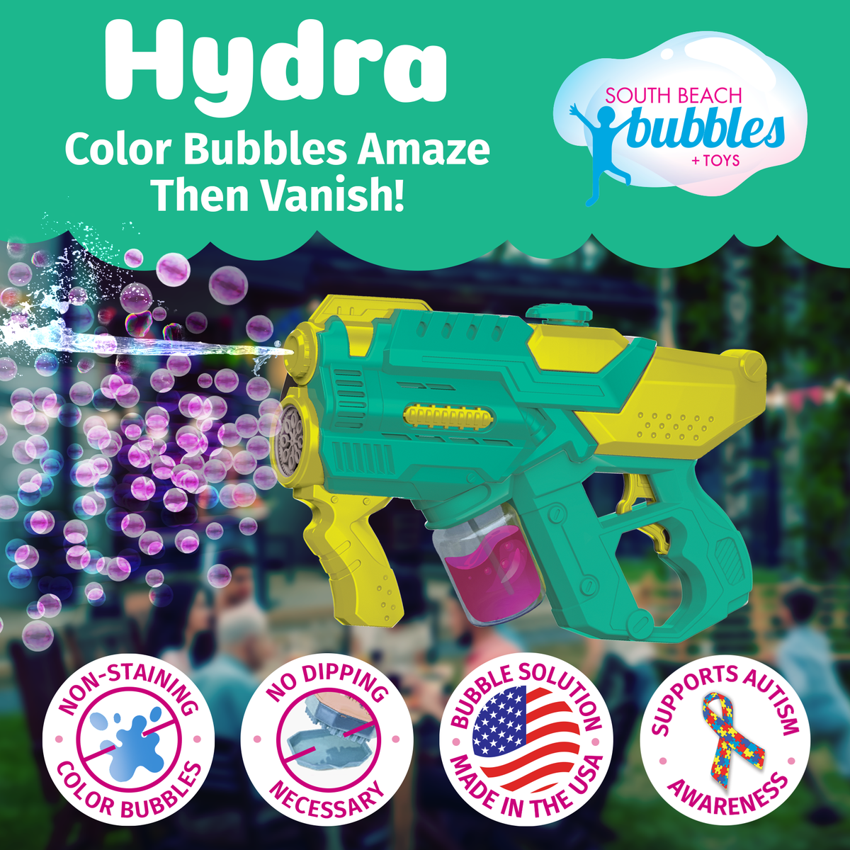 South Beach Bubbles - PoppinColorz Hydra: 2-in-1 Water Gun & Color Bubble Blaster