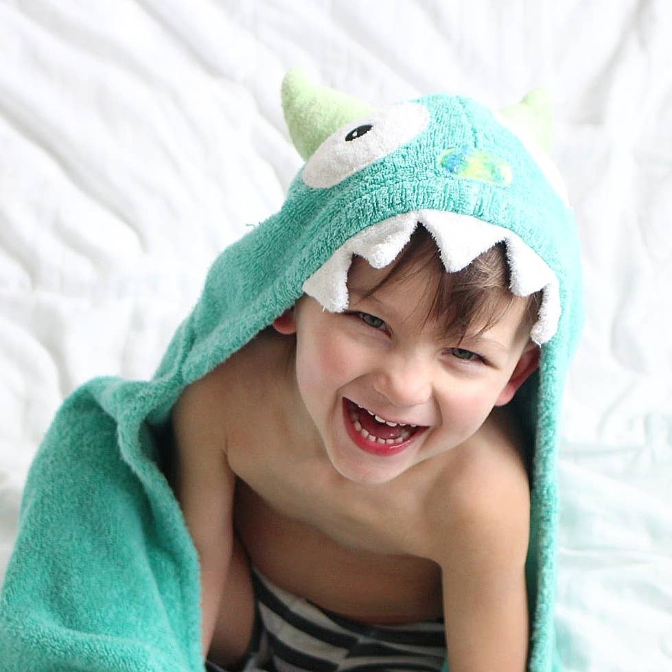 Yikes Twins - Monster Hooded Towel Turquoise for toddlers ages 2 to 8 yrs