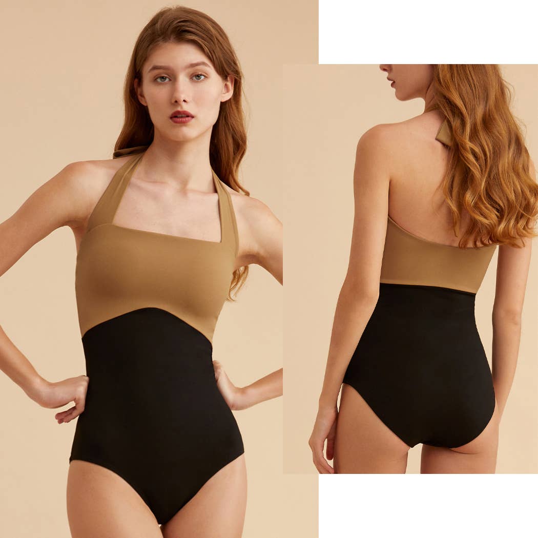 Visual Mood - QUINN Halter Neck One Piece Swimsuit: XS