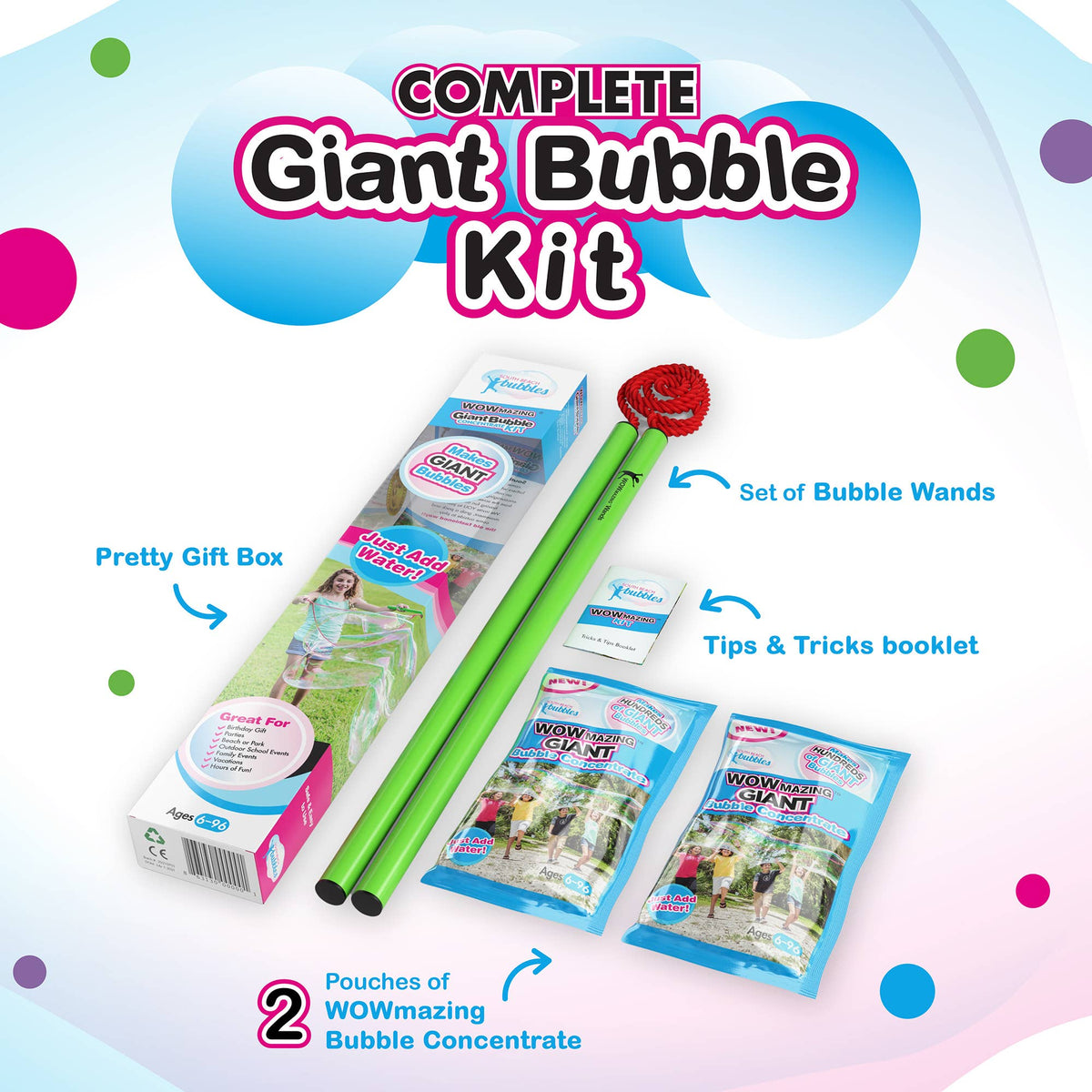 South Beach Bubbles - WOWmazing Giant Bubble Kit: Big Bubble Wands & Concentrate!