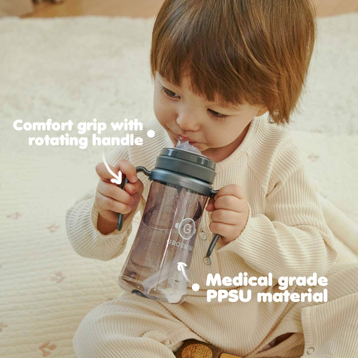 zezebaebae (Grosmimi and Cha&Mom) - Grosmimi PPSU Straw Cup - 10oz (300ml): White
