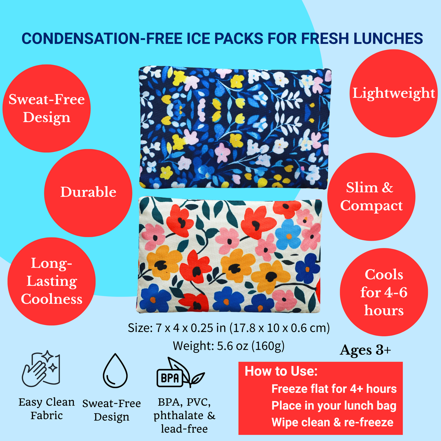 Yumbox - Gel Ice Packs in Fabric Sleeves 2-Pack - Floral Prints