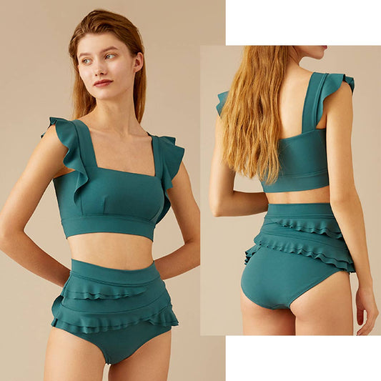 Visual Mood - SERENA Ruffled Bikini Set - Hunter Green: S