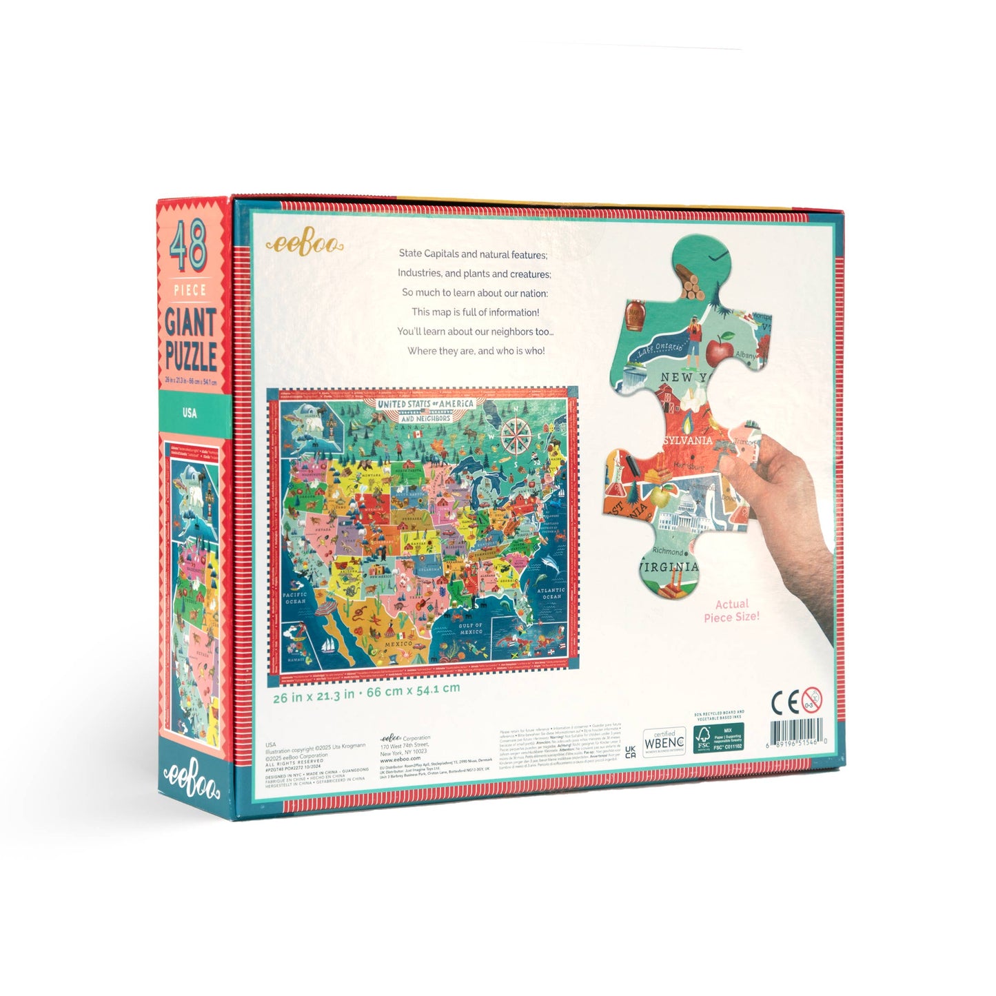 eeBoo - USA 48 Piece Giant Rectangle Puzzle
