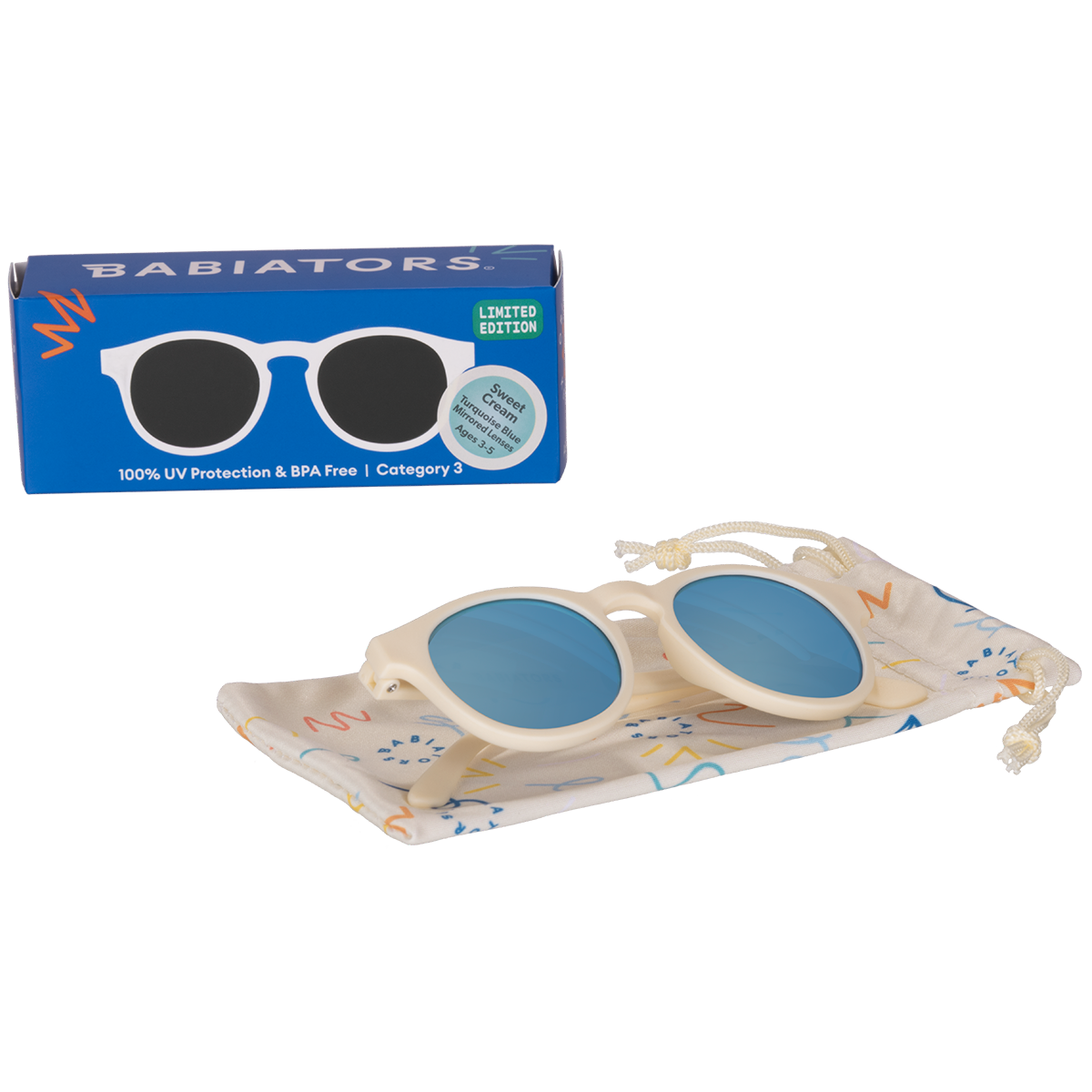 Babiators - Baby and Kids Sweet Cream Keyhole Sunglasses with Blue Lens: Ages 3-5