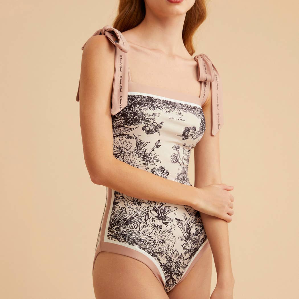 Visual Mood - JOANNA Tie-shoulder One Piece Swimsuit: M