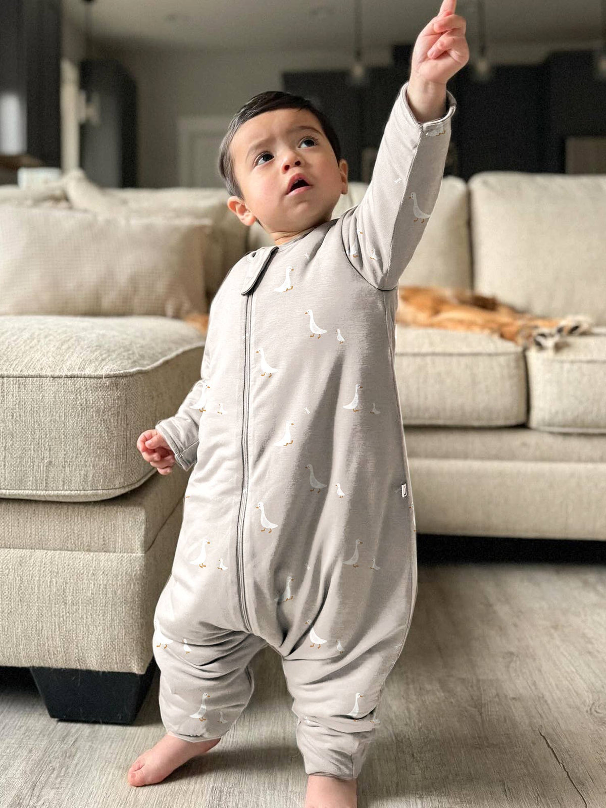 gunamuna - FW26 Long Sleeve Footie Sleep Sack 2.5: Football goose / 18-36m