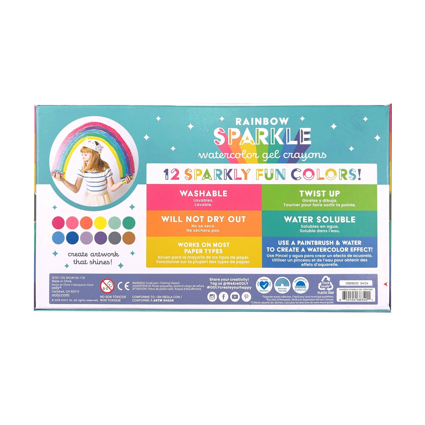 OOLY - Rainbow Sparkle Metallic Watercolor Gel Crayons - Set of 12