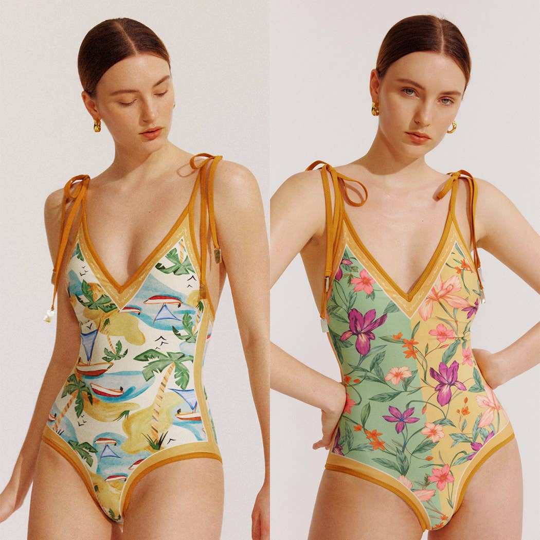 Visual Mood - KRISTINA Tie-shoulder One Piece Swimsuit: S