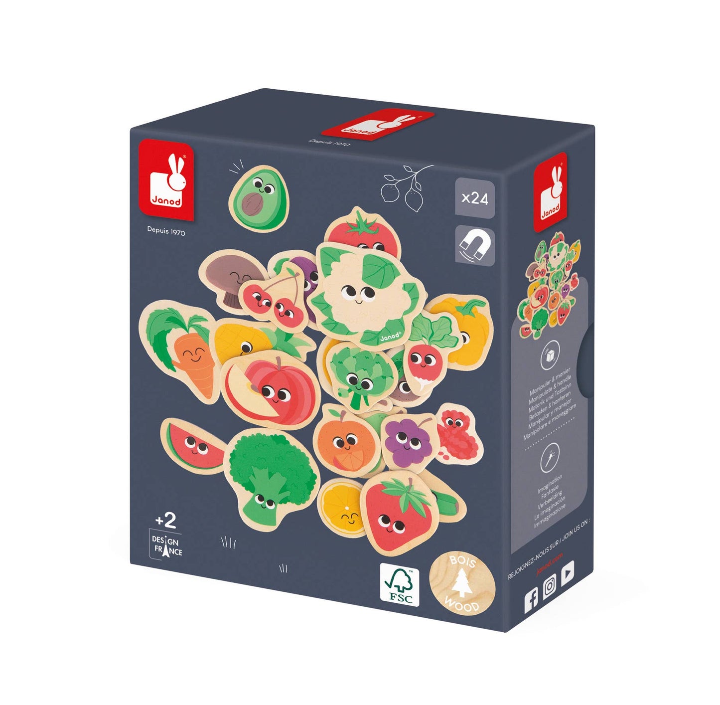 Janod - Wooden Fruit and Veggies Magnets Set
