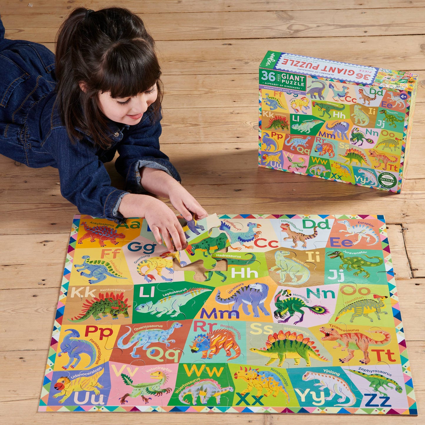 eeBoo - Alphabet of Dinosaurs 36 Piece Giant Puzzle
