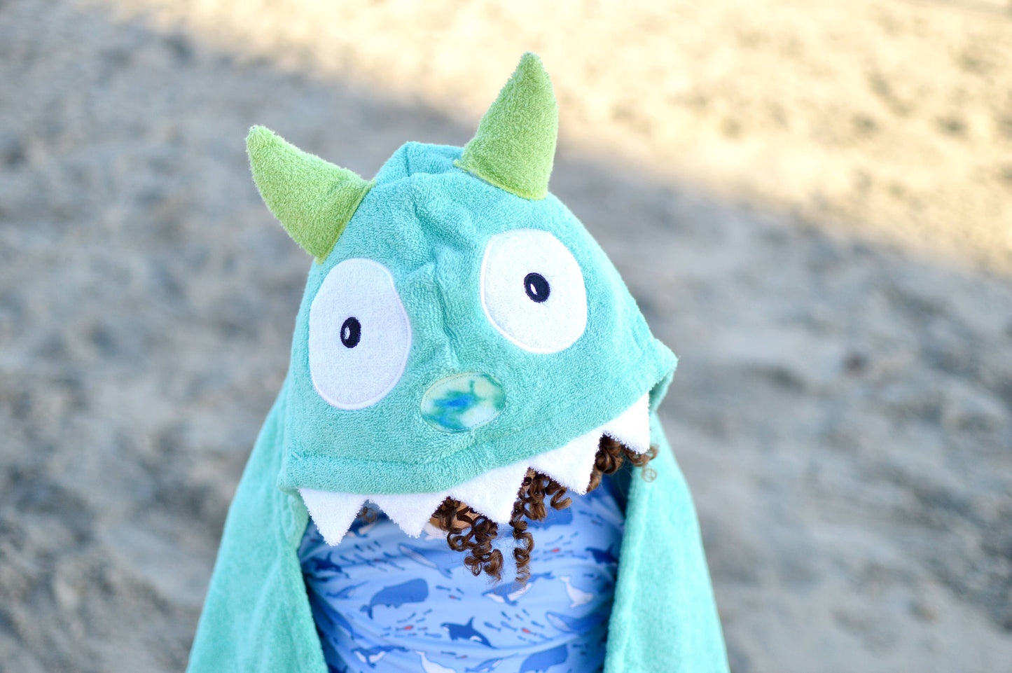 Yikes Twins - Monster Hooded Towel Turquoise for toddlers ages 2 to 8 yrs