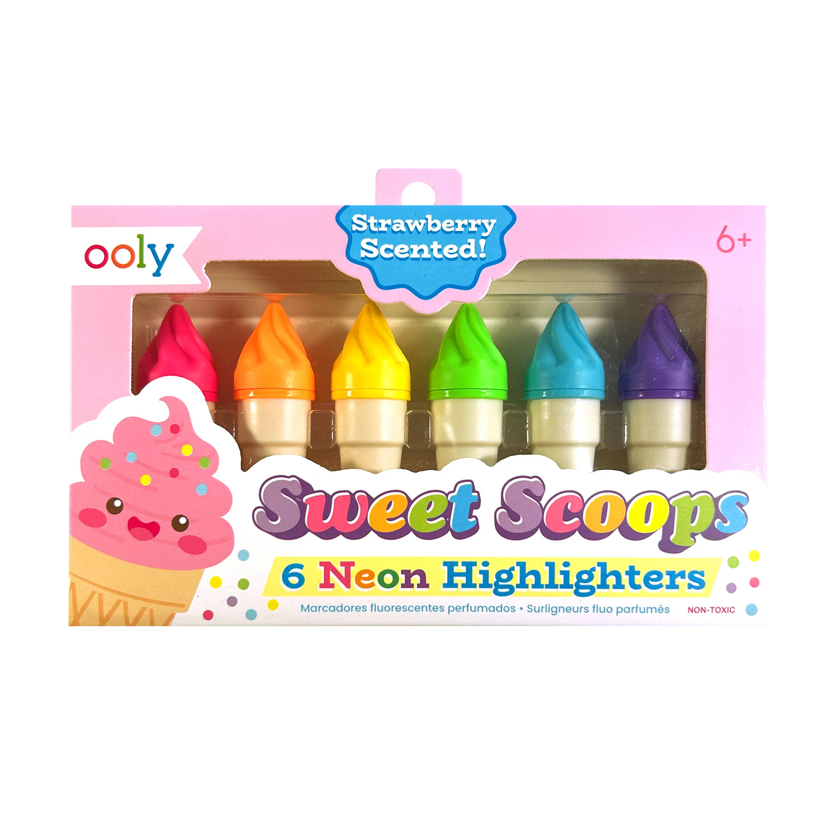 OOLY - Sweet Scoops: Neon Highlighters - Strawberry Scent (Set of 6