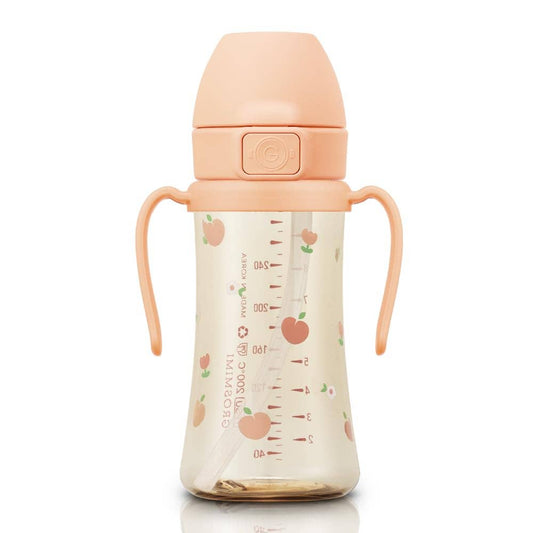 Grosmimi (zezebaebae) - Grosmimi PPSU Straw Cup with Flip Top - 10oz (300ml) Stage 2 Straw: Peach Flower