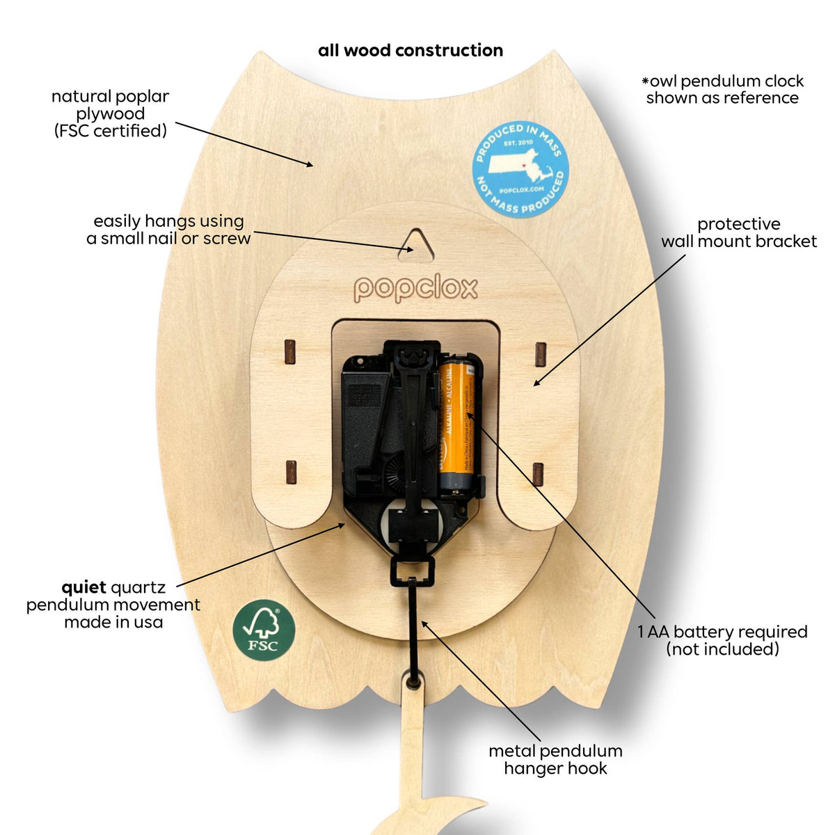 Popclox - Outhouse Pendulum Clock - Wood