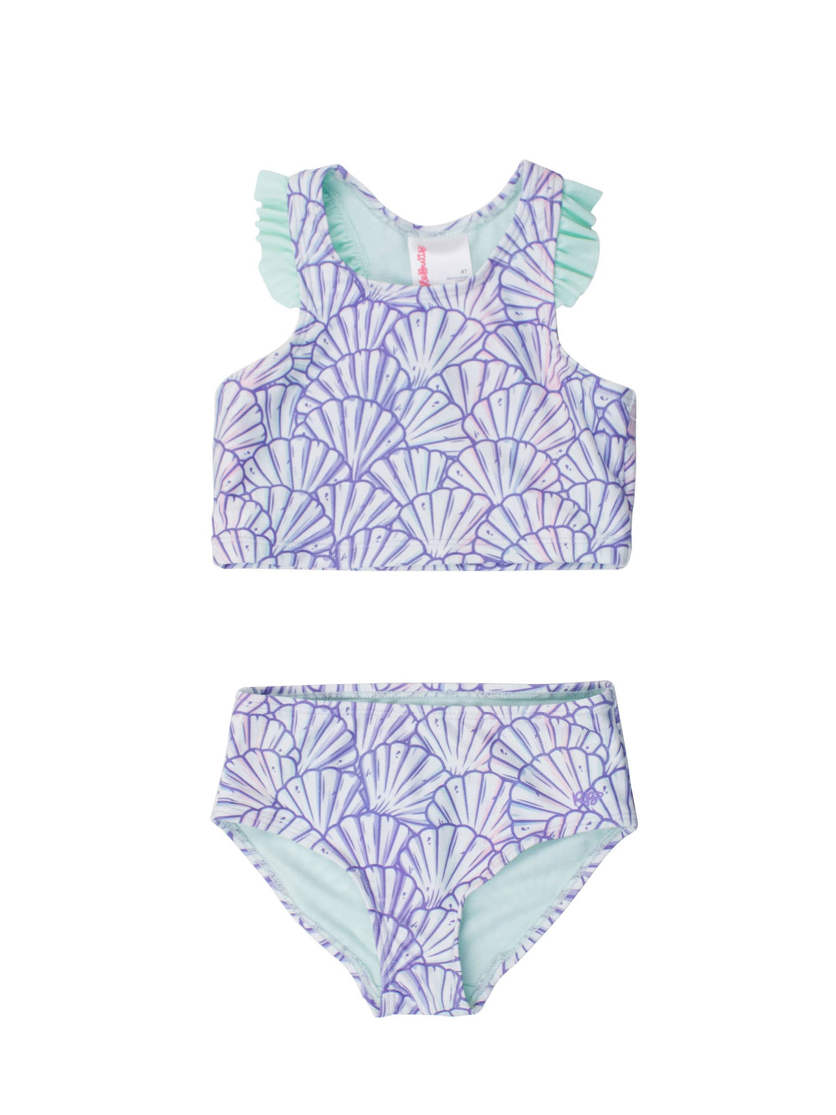 RuffleButts + RuggedButts - Girls Magical Mermaid Racerback Flutter Tankini 2-Piece Swimsuit: Purple / 6