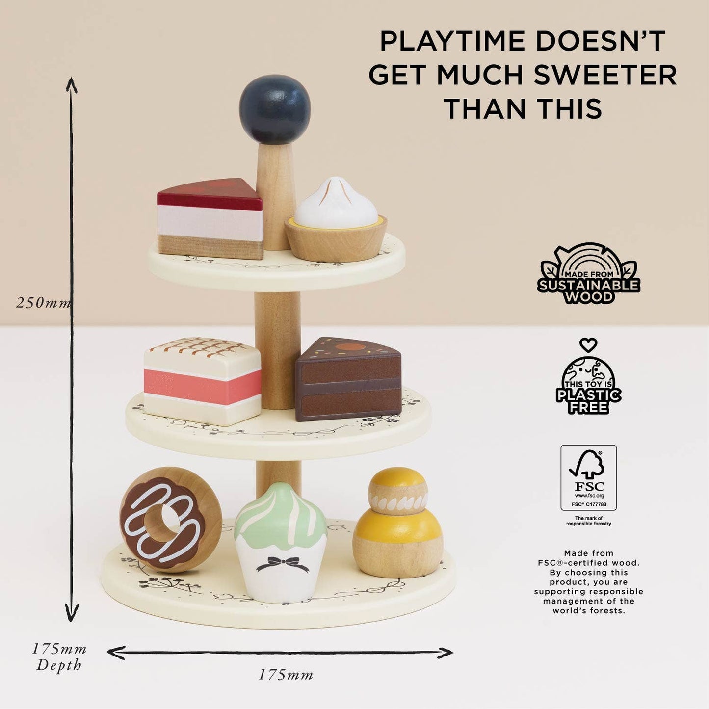 Le Toy Van, Inc. - Wooden Toy Cake Stand & Selection of 7 Eco-Friendly Treats
