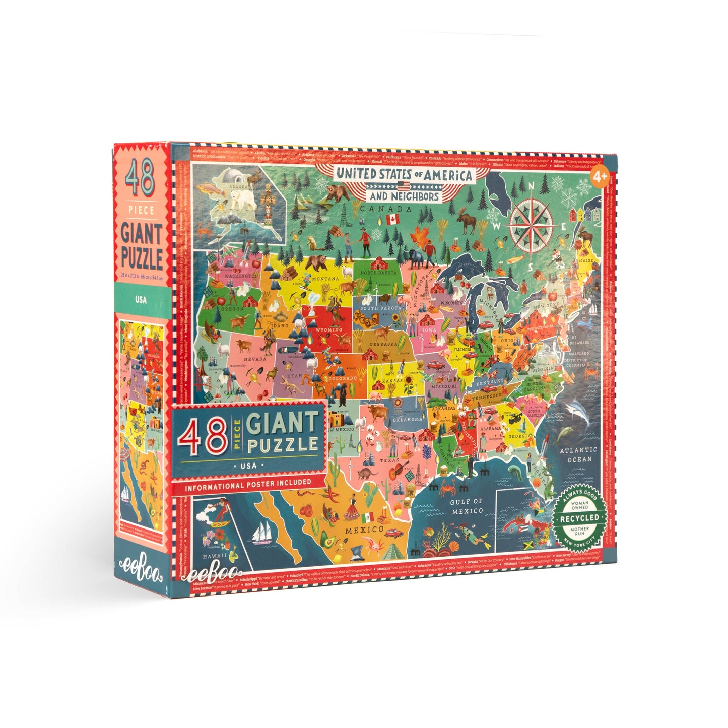eeBoo - USA 48 Piece Giant Rectangle Puzzle