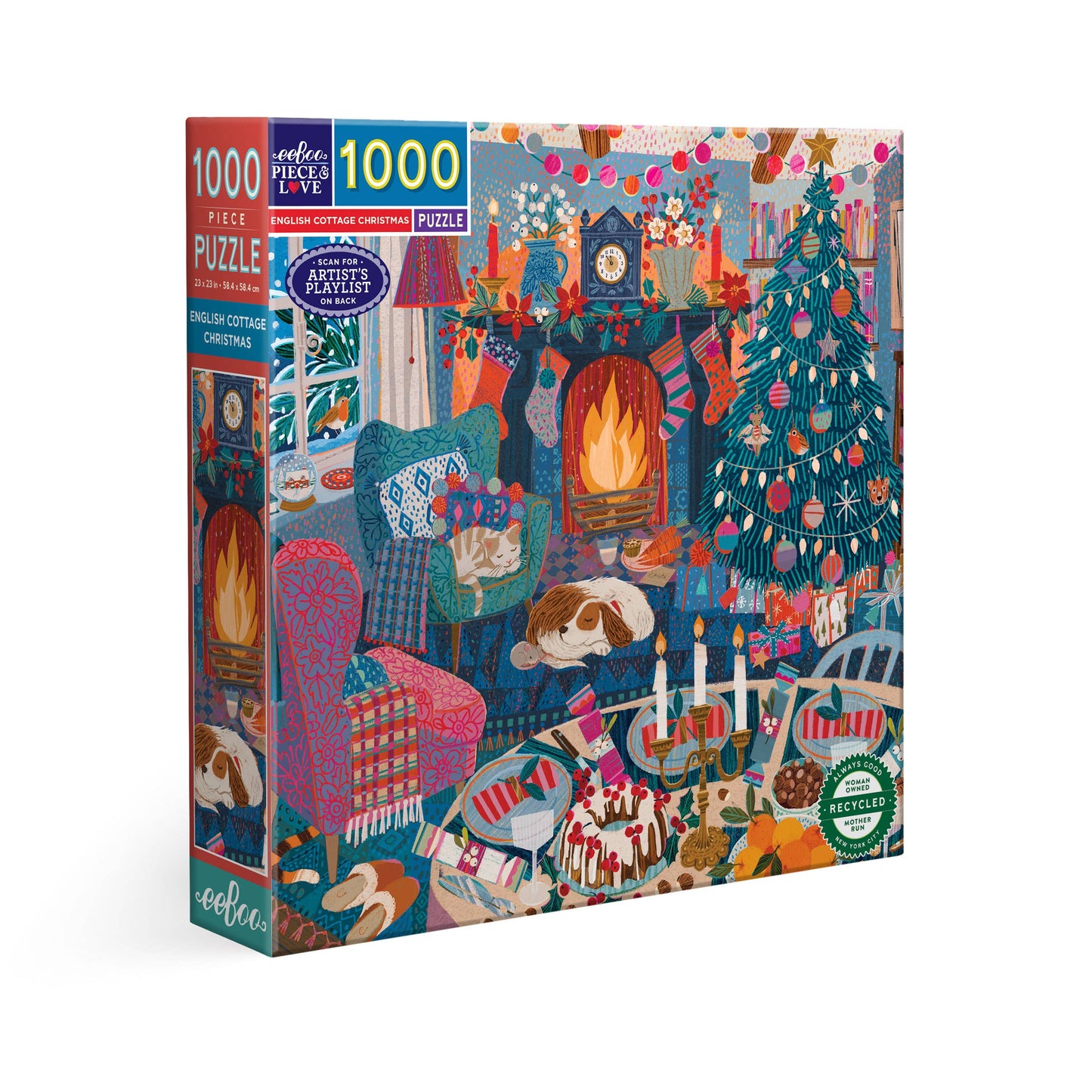 eeBoo - English Cottage Christmas 1000 Piece Square Puzzle *HOLIDAY*