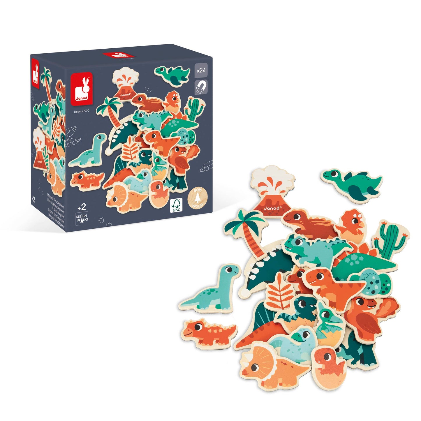 Janod - Dino - Dino Magnets - 24 Pieces..