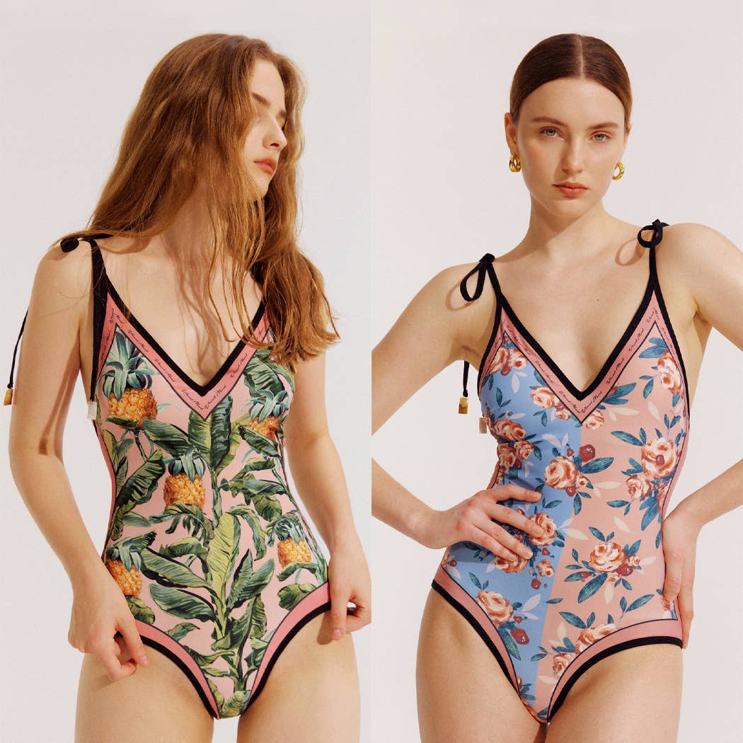 Visual Mood - CLARA Tie-shoulder One Piece Swimsuit: S