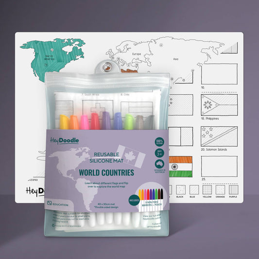 HeyDoodle - World Countries Classic Coloring & Doodle Mat
