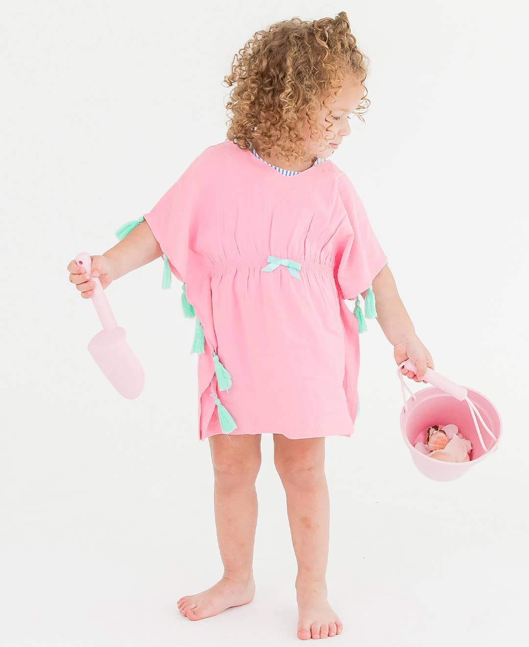 RuffleButts + RuggedButts - Girls Pink Kaftan Cover-Up: 10-12