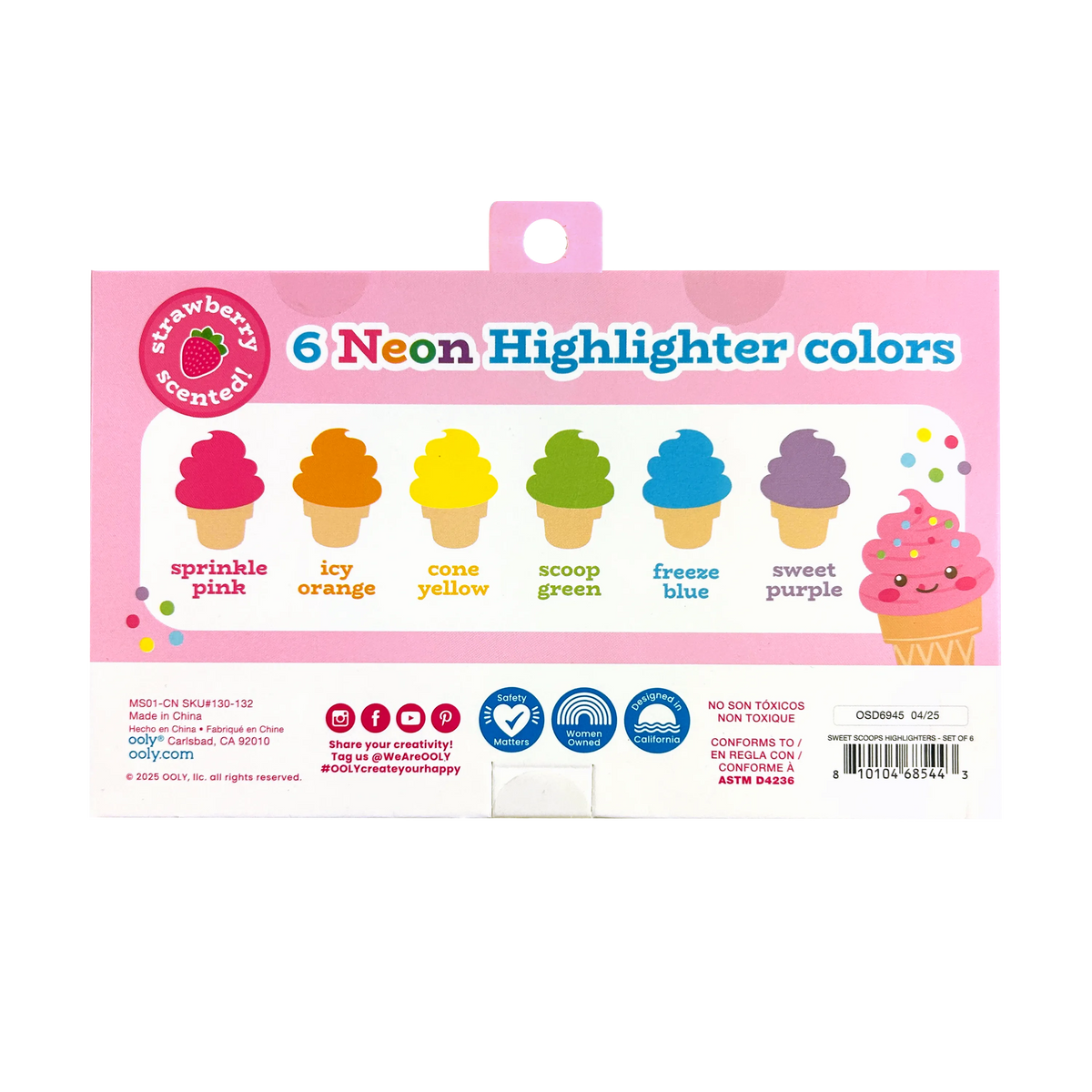 OOLY - Sweet Scoops: Neon Highlighters - Strawberry Scent (Set of 6