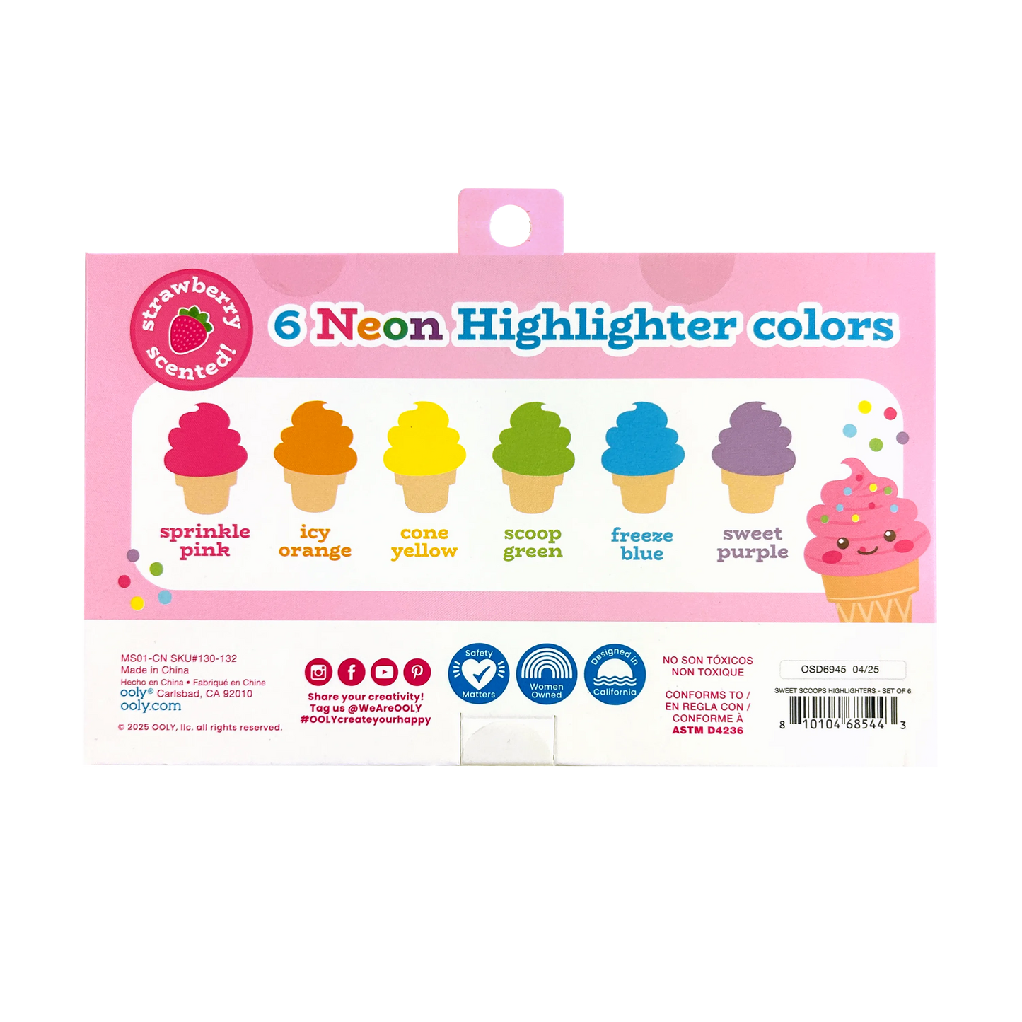 OOLY - Sweet Scoops: Neon Highlighters - Strawberry Scent (Set of 6