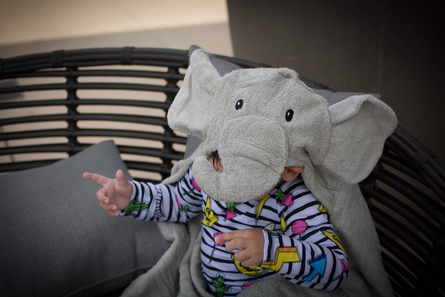 Yikes Twins - Elephant hooded towel for toddlers ages 2 to 8 years old