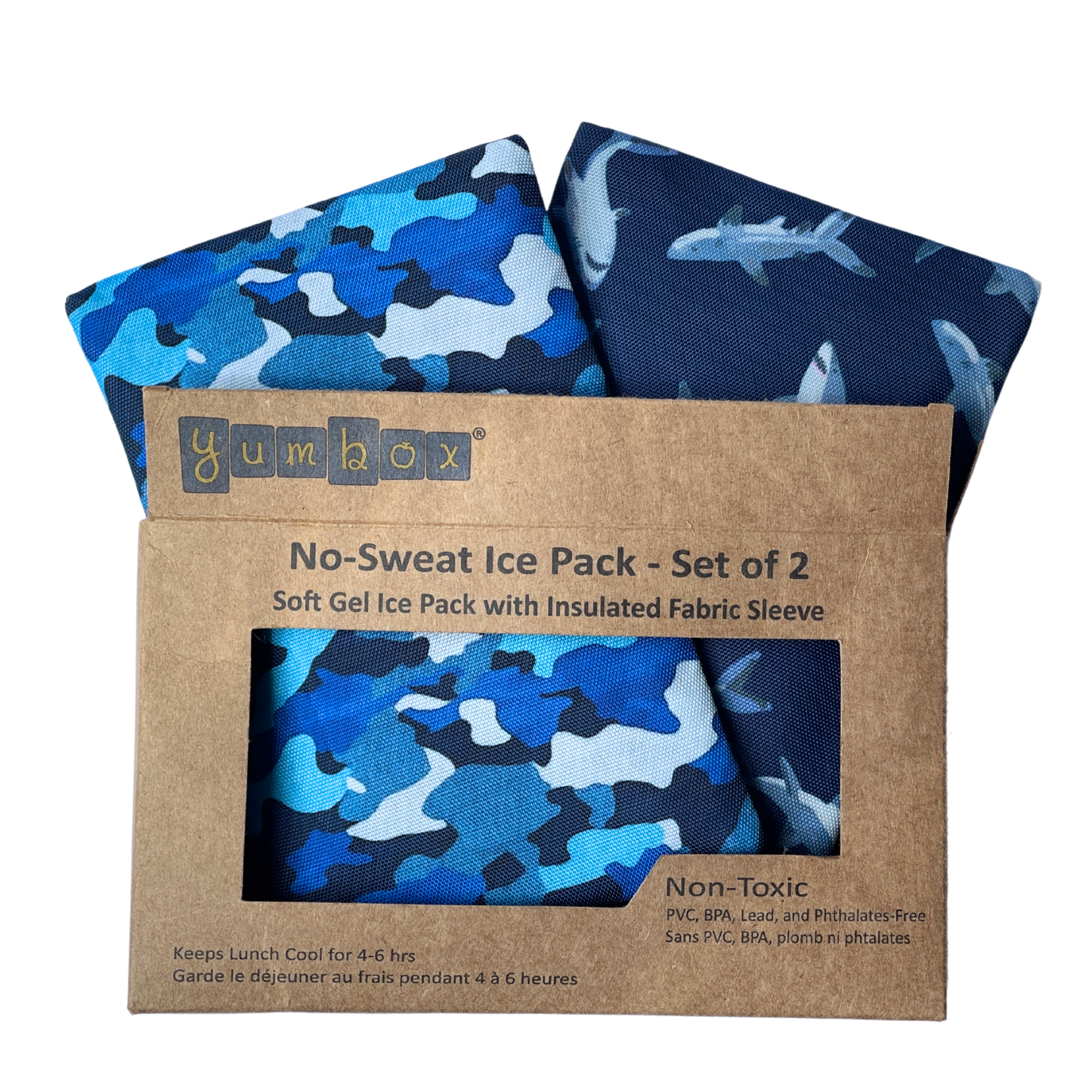 Yumbox - Gel Ice Packs in Fabric Sleeves 2-Pack - Sharks & Camouflage