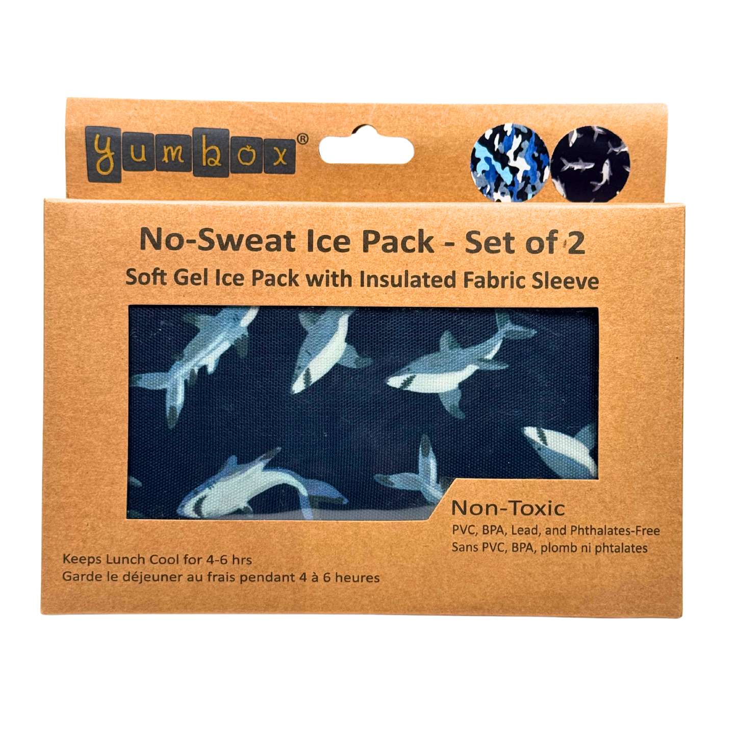Yumbox - Gel Ice Packs in Fabric Sleeves 2-Pack - Sharks & Camouflage
