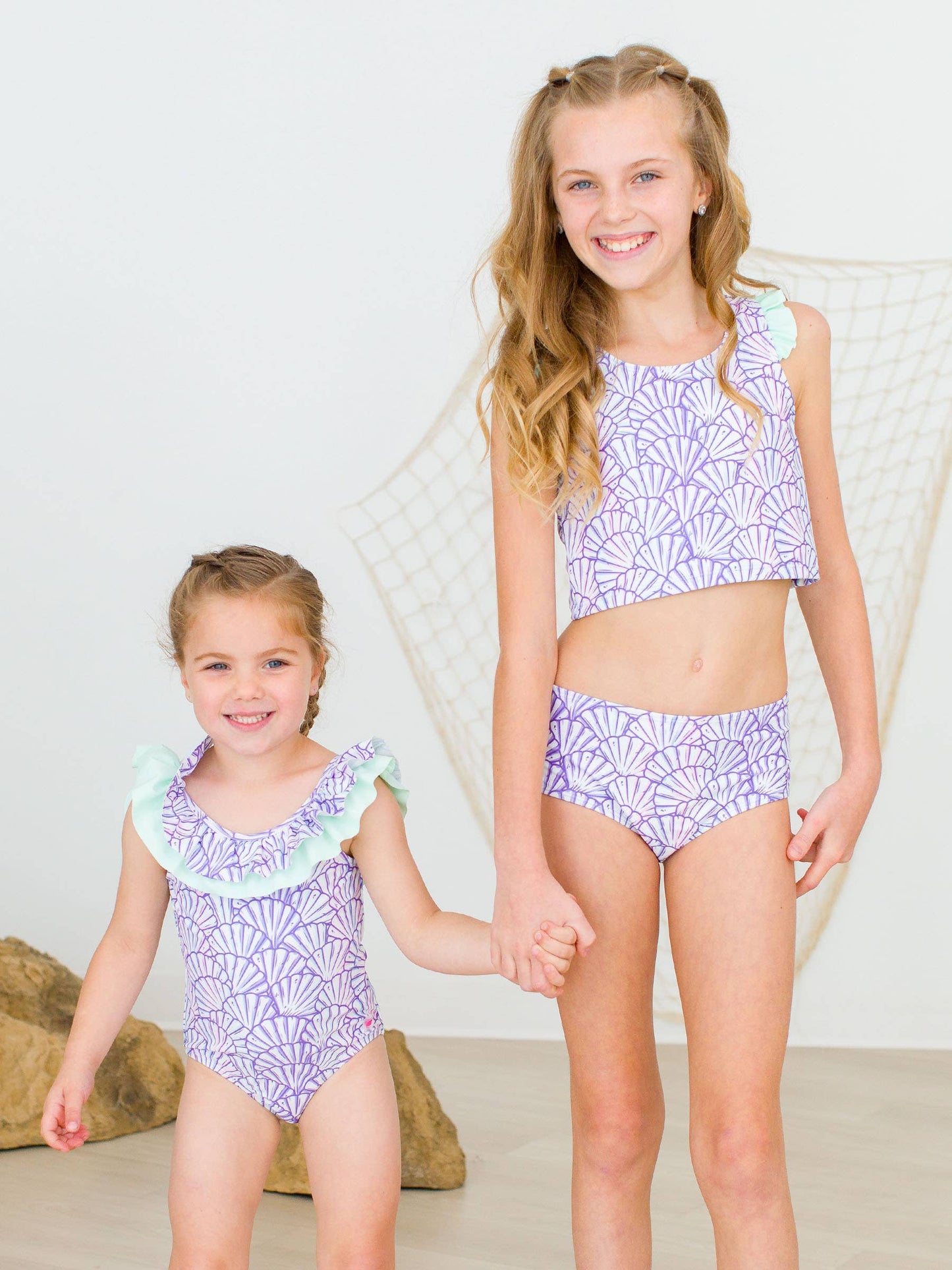 RuffleButts + RuggedButts - Girls Magical Mermaid Racerback Flutter Tankini 2-Piece Swimsuit: Purple / 6